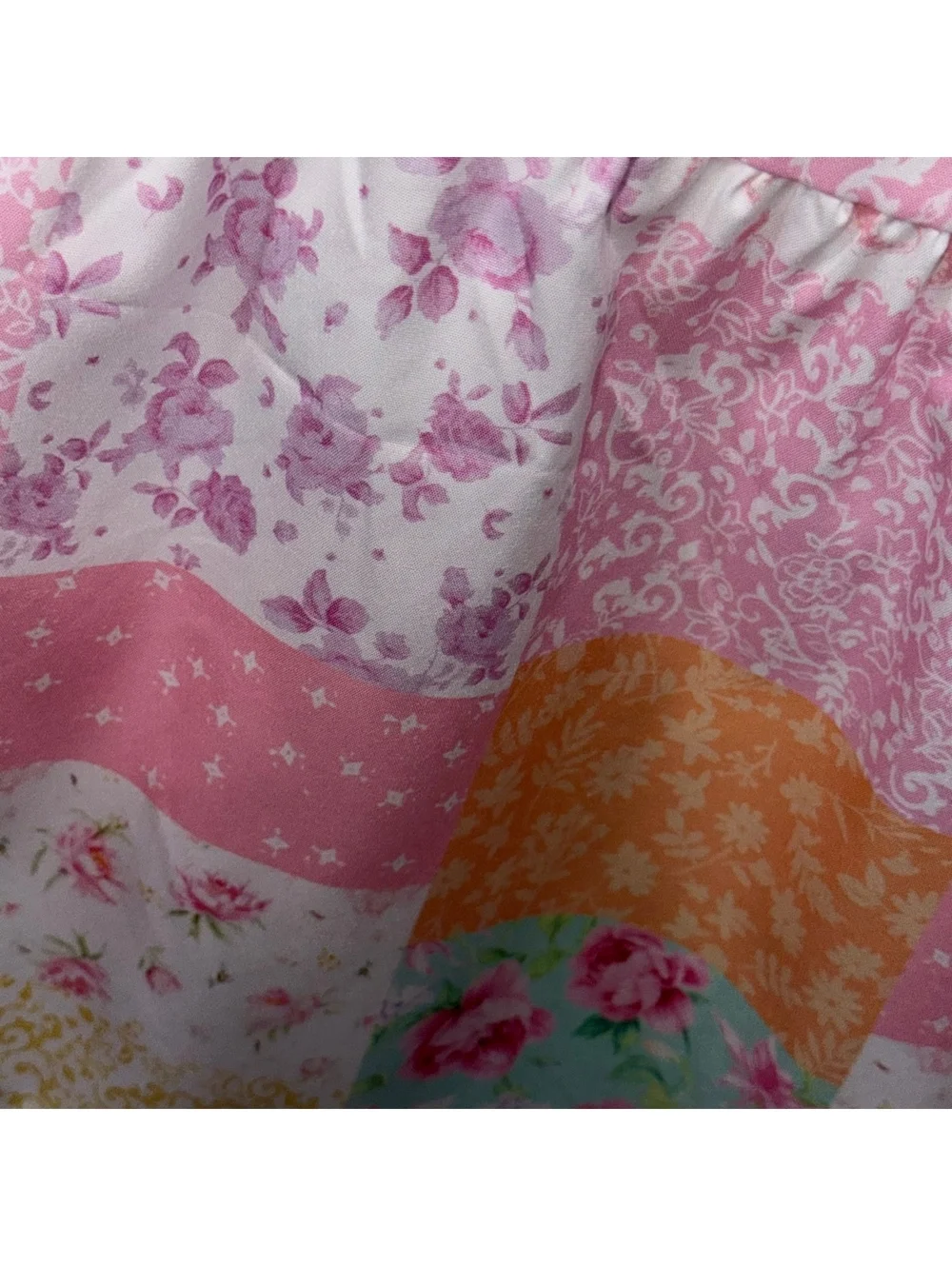 SHEIN Girls Size 11Y Patchwork Floral Tiered Maxi Dress Pink Bow Straps